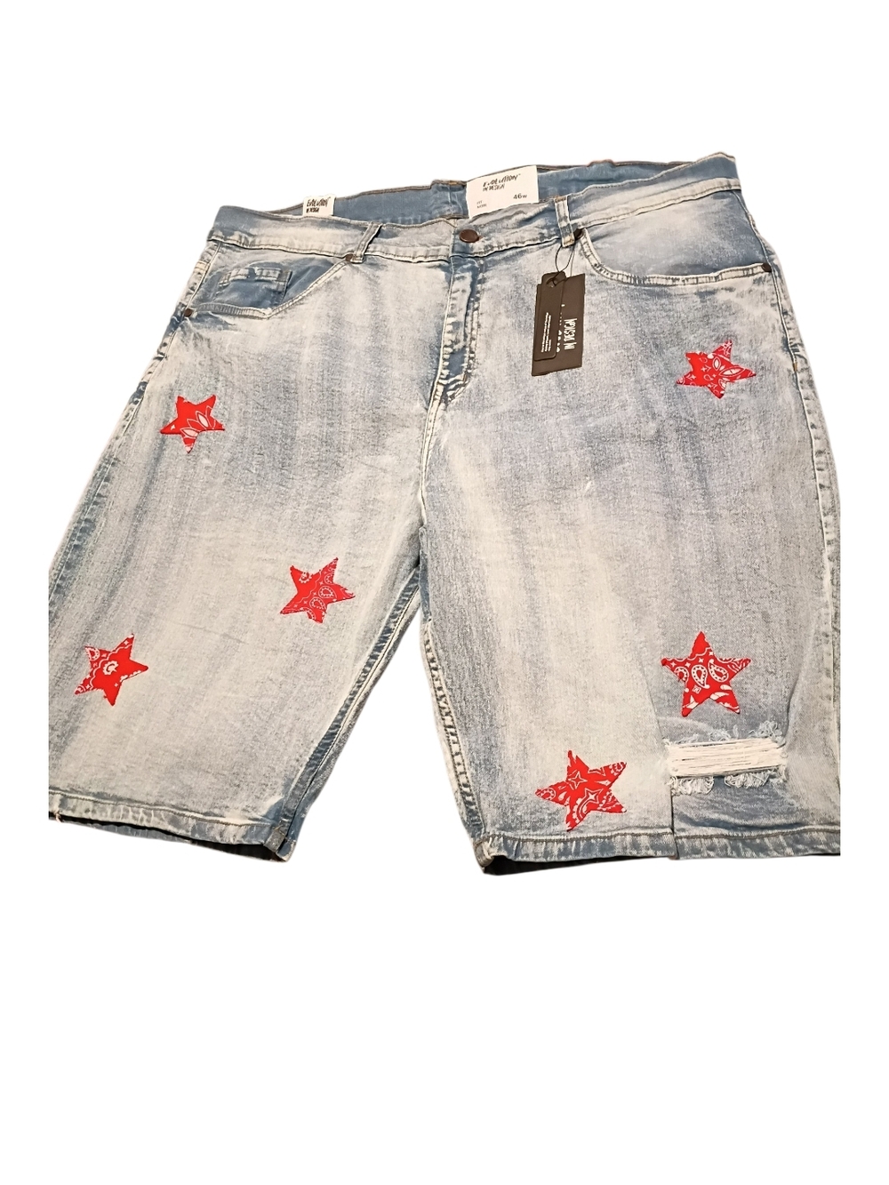 Evolution In Design Mens  Distressed Denim Shorts Size 46W  NWT